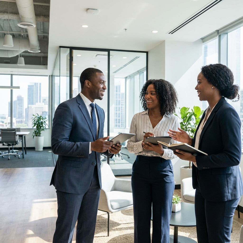 Professionals discussing